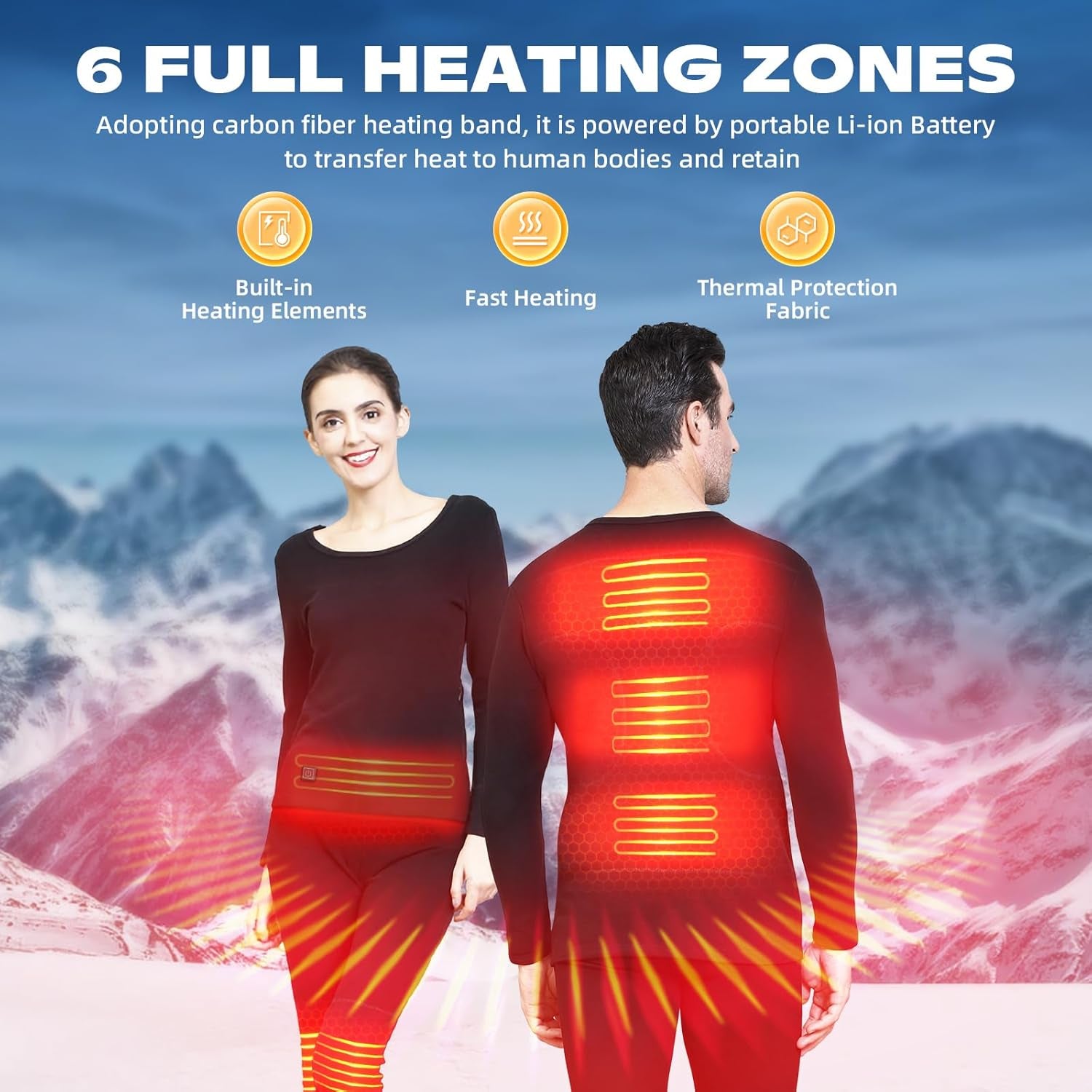 Heated Thermal Underwear Top + Heated Pant for Women