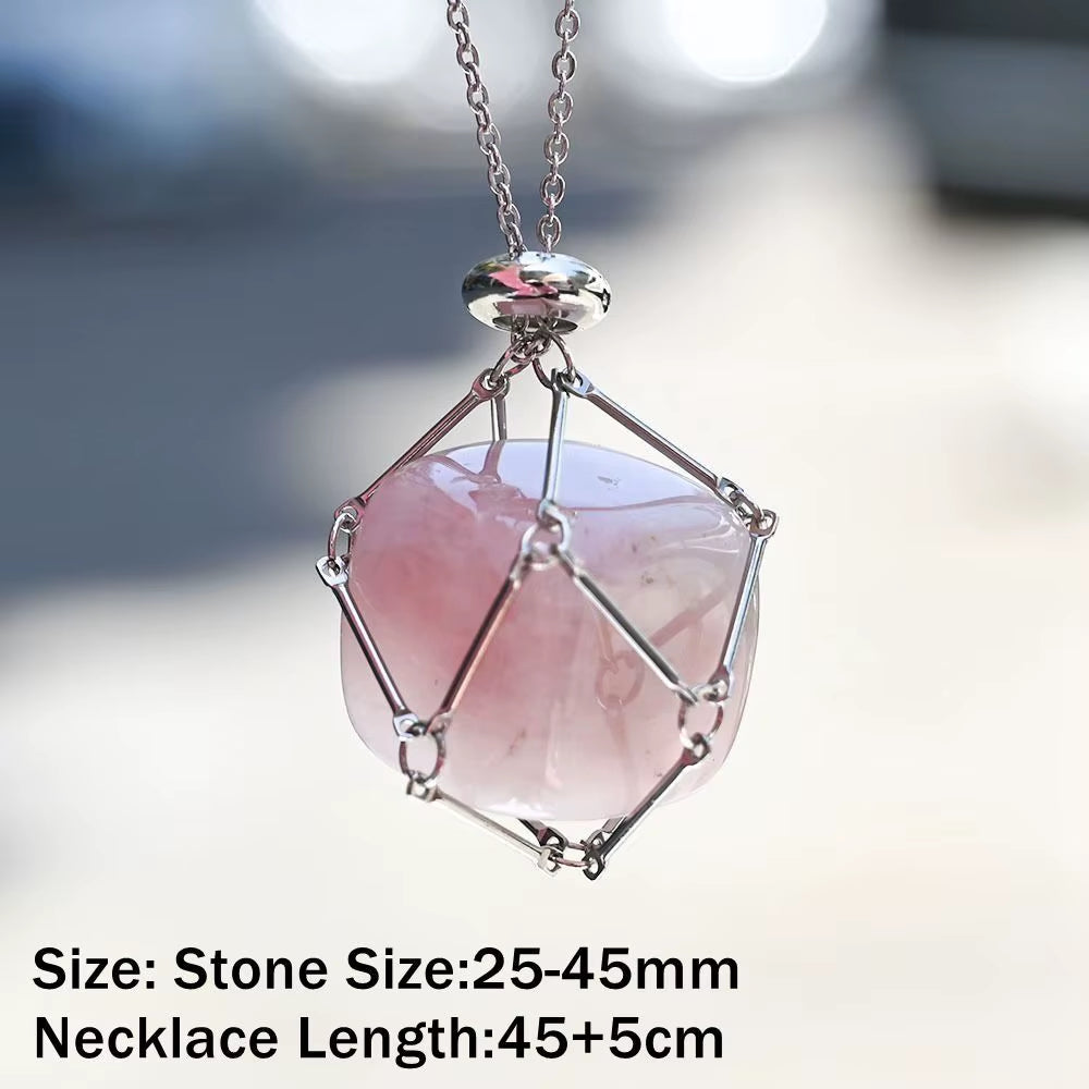 Crystal Holder Cage Necklace with Crystal Stone Interchangeable Adjustable Crystal Net Metal Necklace for Women