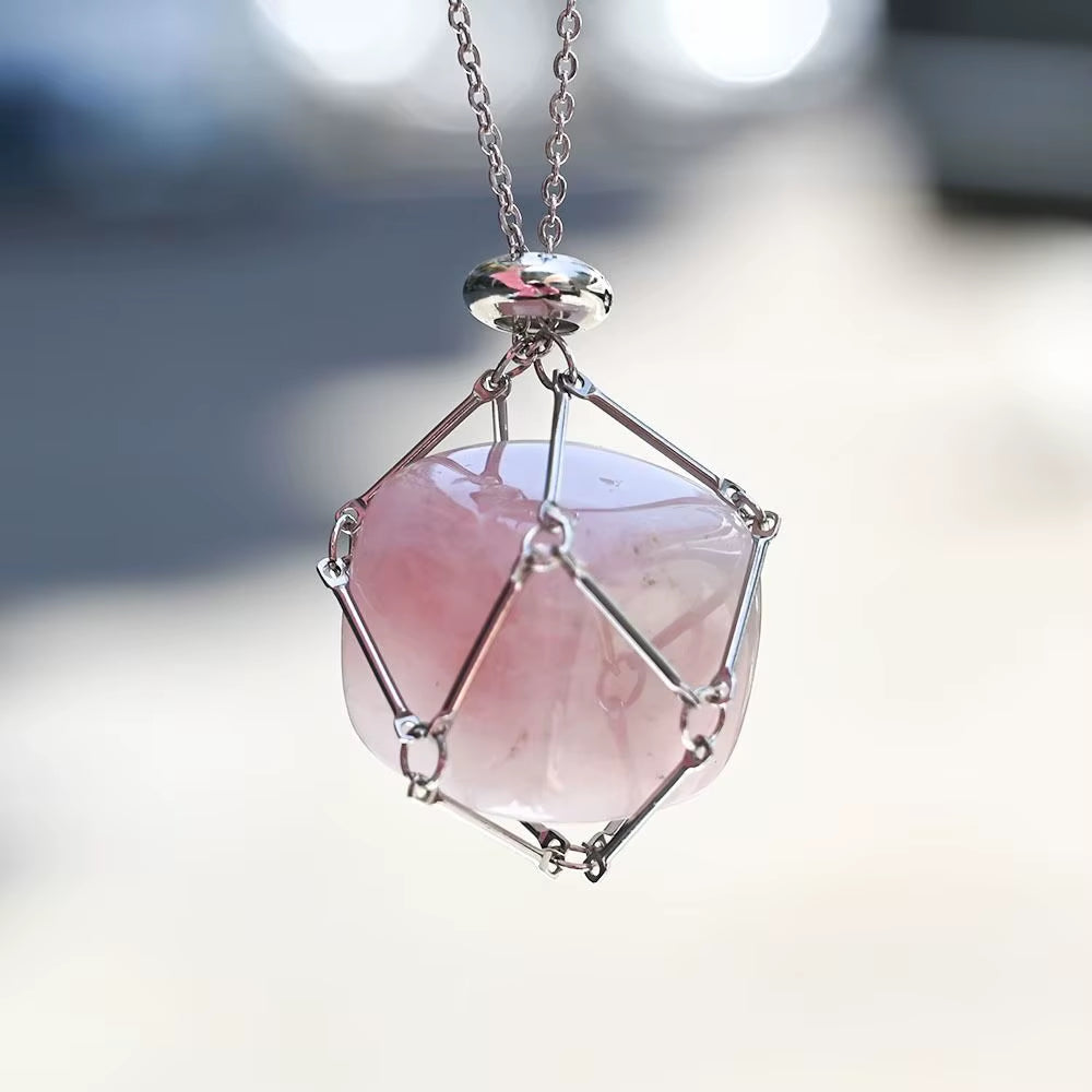 Crystal Holder Cage Necklace with Crystal Stone Interchangeable Adjustable Crystal Net Metal Necklace for Women