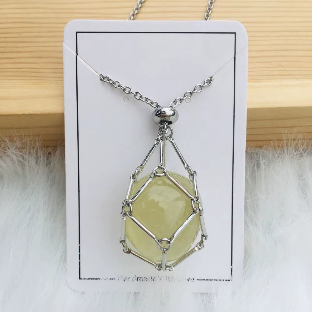 Crystal Holder Cage Necklace with Crystal Stone Interchangeable Adjustable Crystal Net Metal Necklace for Women