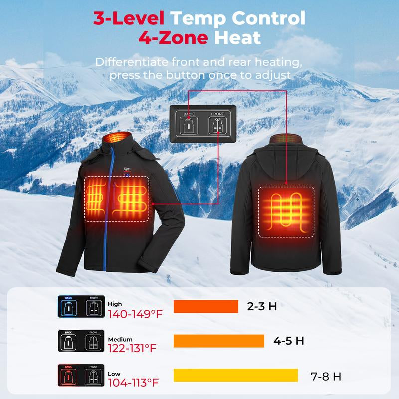 KEMIMOTO Electric Heated Jacket with 9600mAh Battery Pack, Waterproof Soft Shell Winter Coat for Outdoor Use