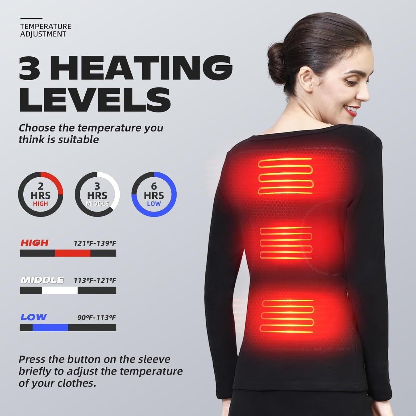 Heated Thermal Underwear Top + Heated Pant for Women