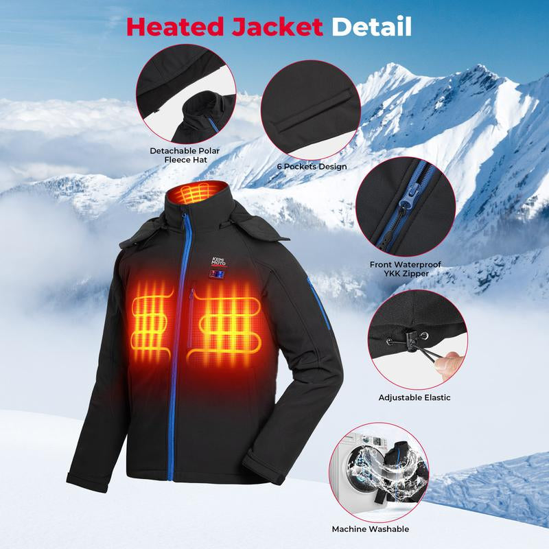 KEMIMOTO Electric Heated Jacket with 9600mAh Battery Pack, Waterproof Soft Shell Winter Coat for Outdoor Use